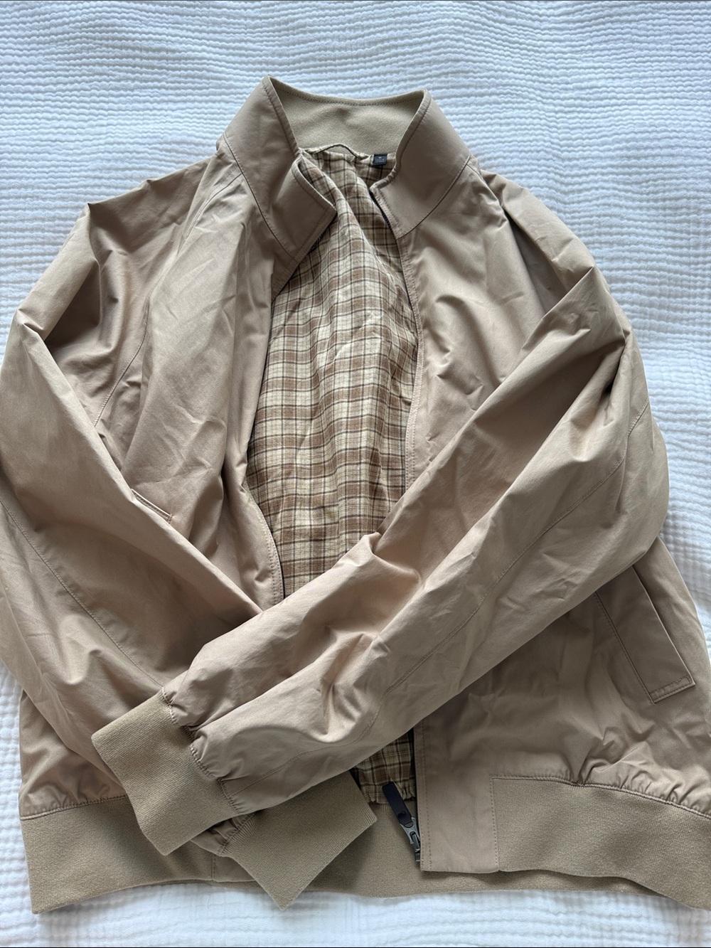 Uniqlo Tan Bomber Jacket with Plaid Lining